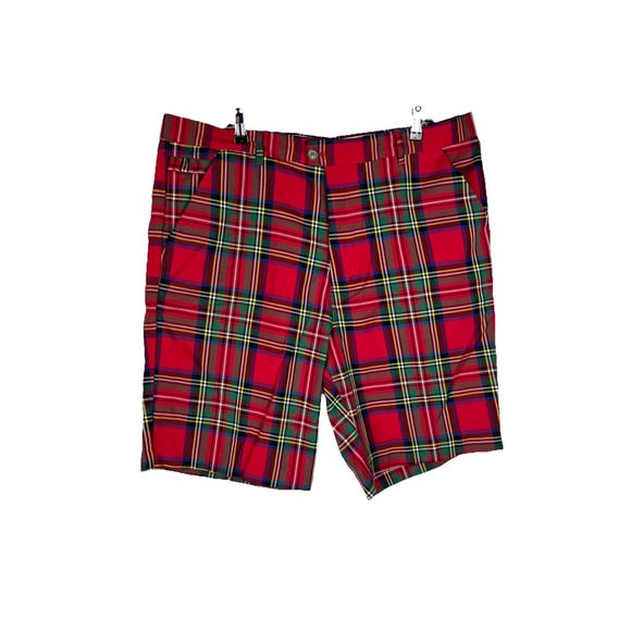 Royal & Awesome NWOT Shorts Men's 42 Plaid Red Stewart Tartan Polo Golf - Picture 1 of 8